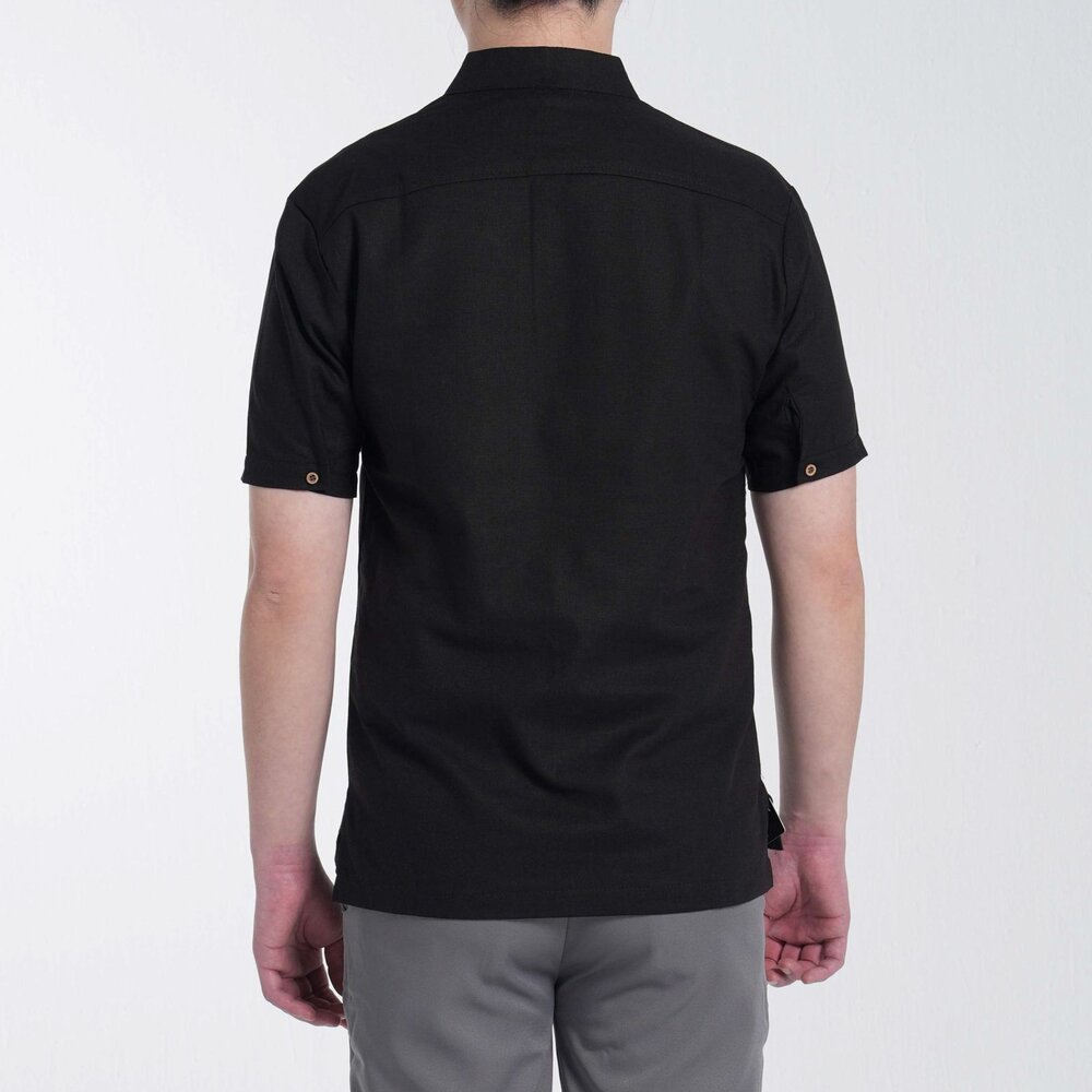 棉麻涼感 開襟T恤 短袖-白色/黑色 棉麻襯衫、亨利領、學院文青-圖片-8