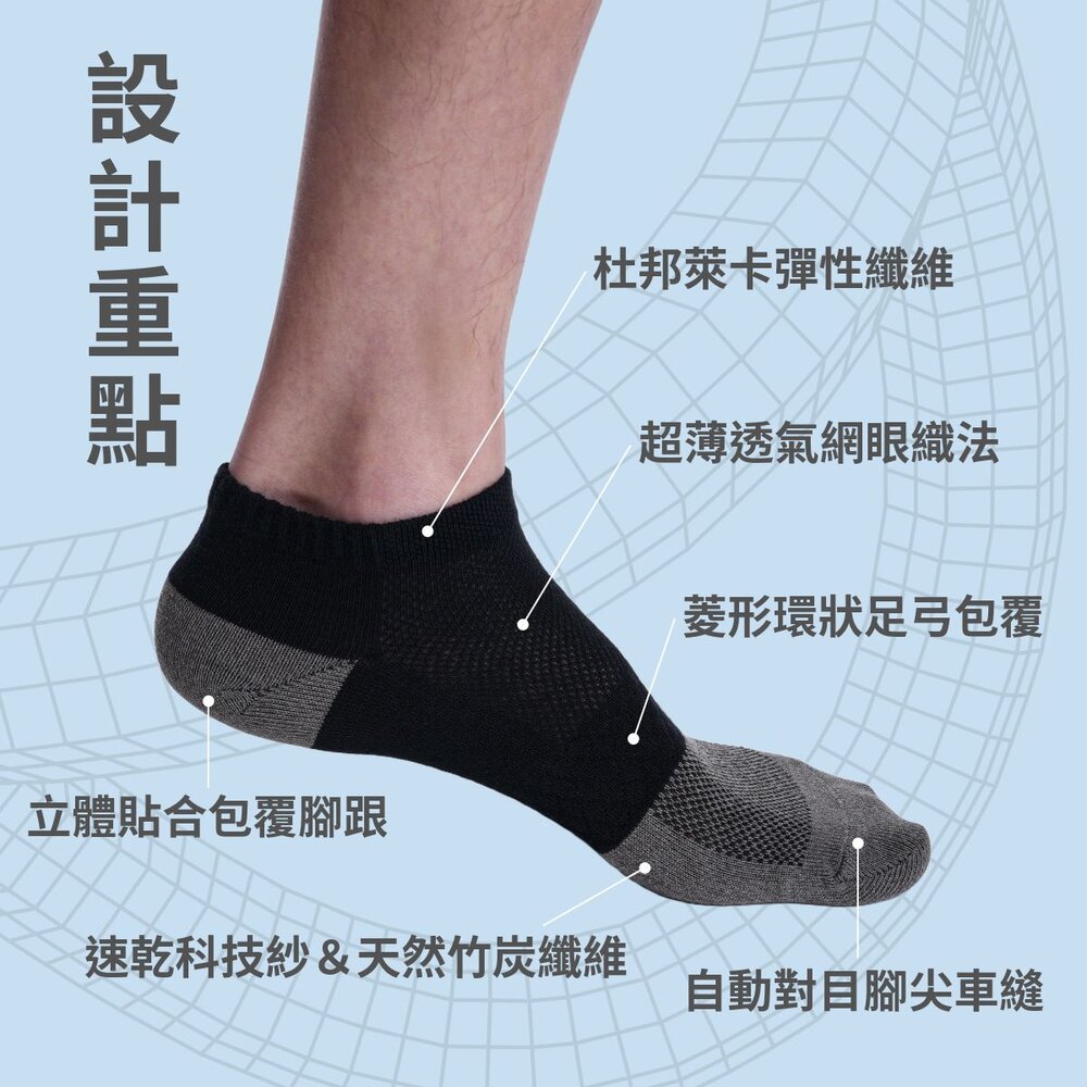 萊卡速乾機能襪-短襪踝襪 速乾透涼 竹炭纖維 休閒襪 工作襪 學生襪 MIT台灣製造 襪子-圖片-1