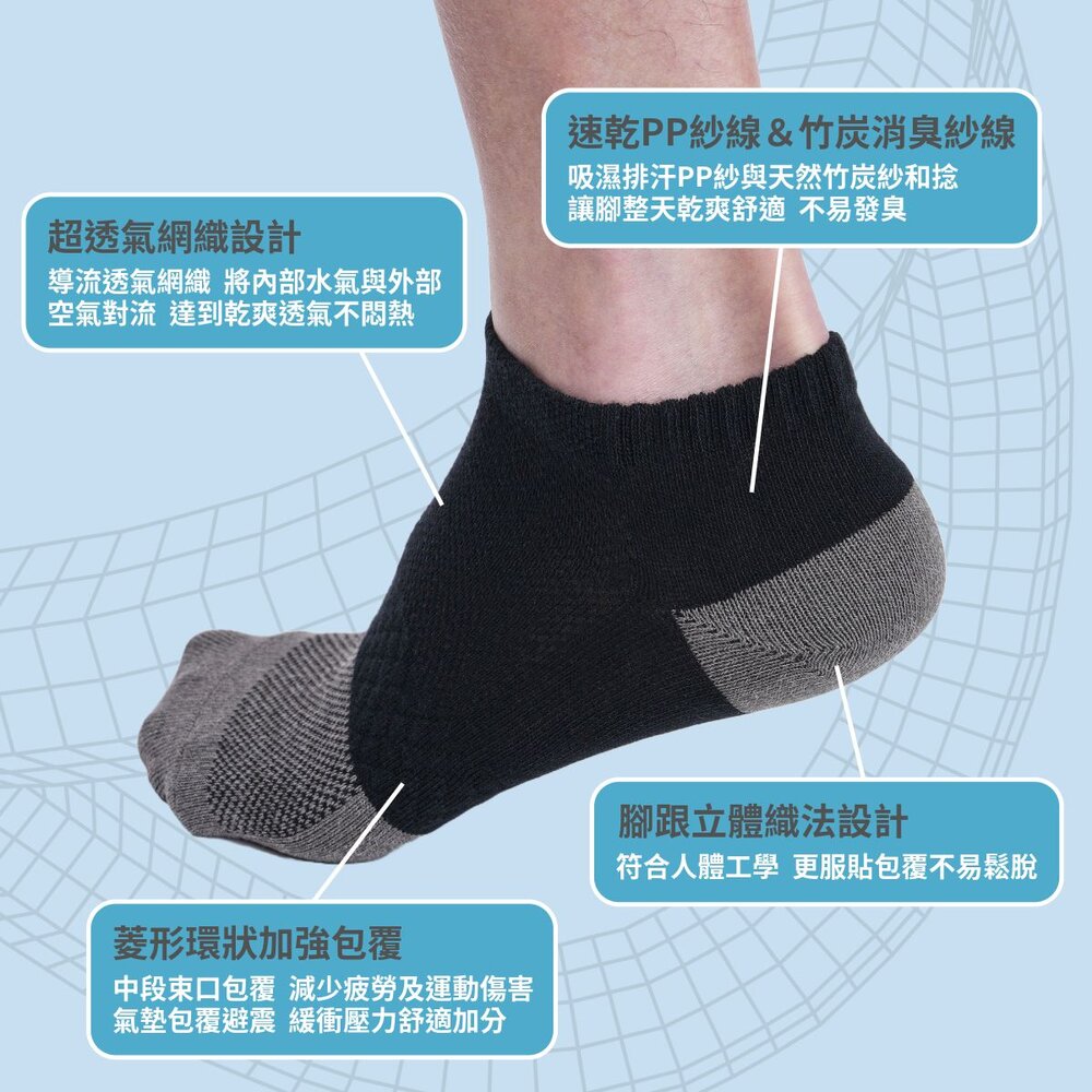 萊卡速乾機能襪-短襪踝襪 速乾透涼 竹炭纖維 休閒襪 工作襪 學生襪 MIT台灣製造 襪子-圖片-2