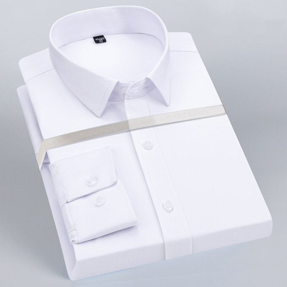 機能彈性襯衫-長袖 素色白 素色黑 無口袋-圖片-4