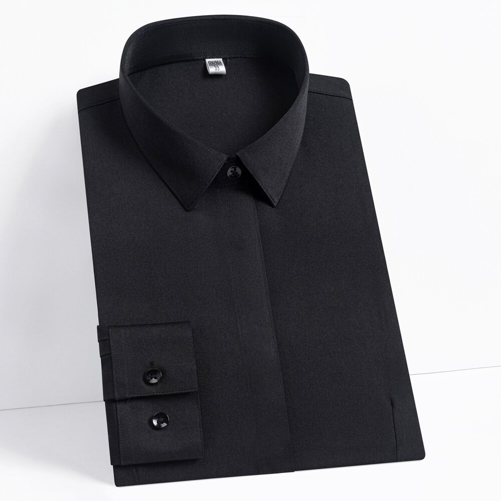 女款 長袖襯衫 素色白 素色黑 彈性襯衫 海藻竹纖維-圖片-1