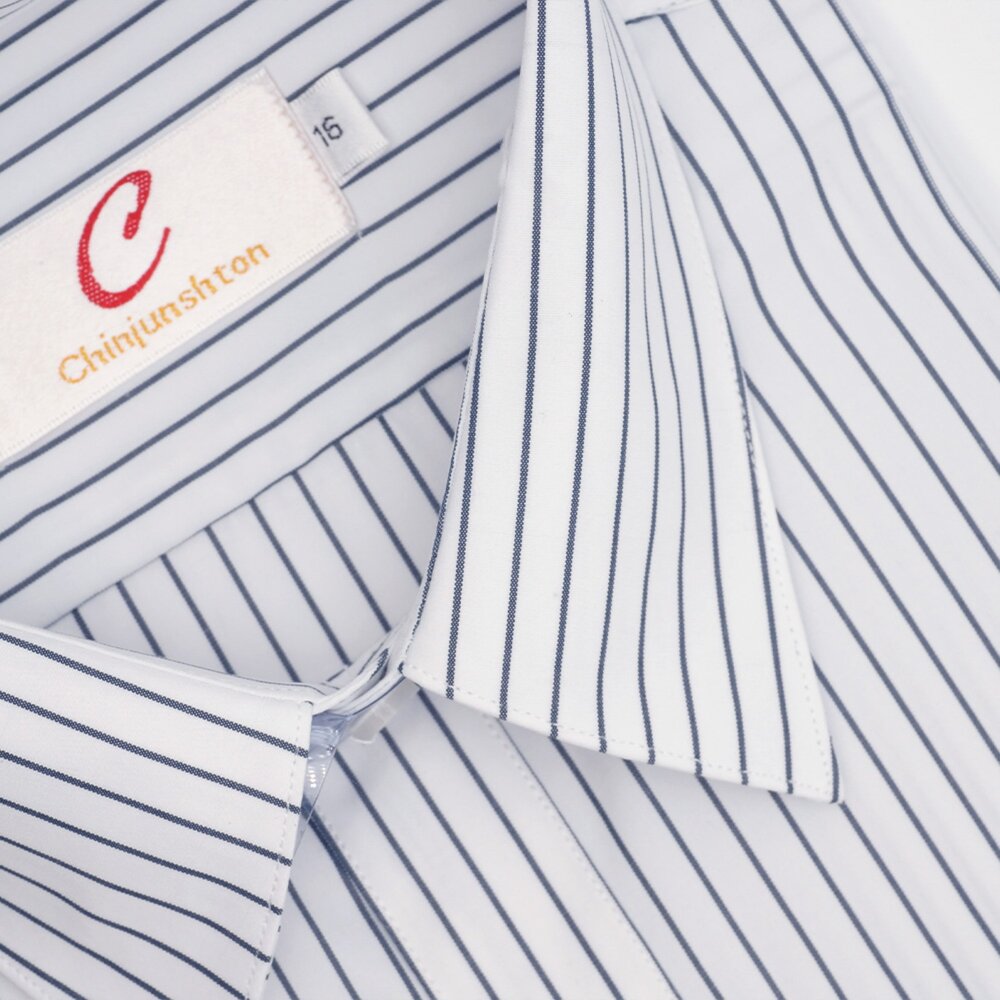 【CHINJUN】男士商務襯衫抗皺加強長袖短袖白色藍條紋k2302s2302