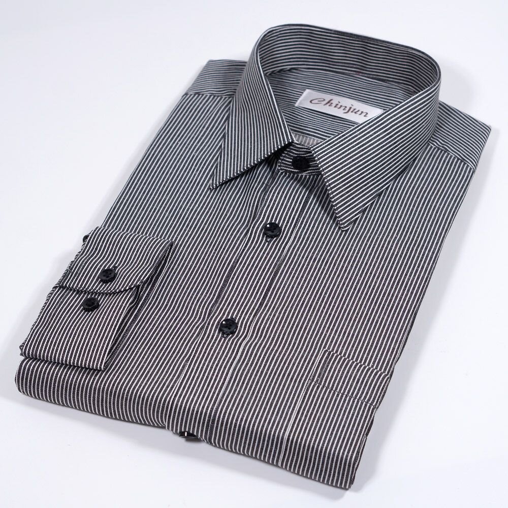 【CHINJUN】勁榮抗皺襯衫-長袖、黑底白條紋、k2306 封面照片