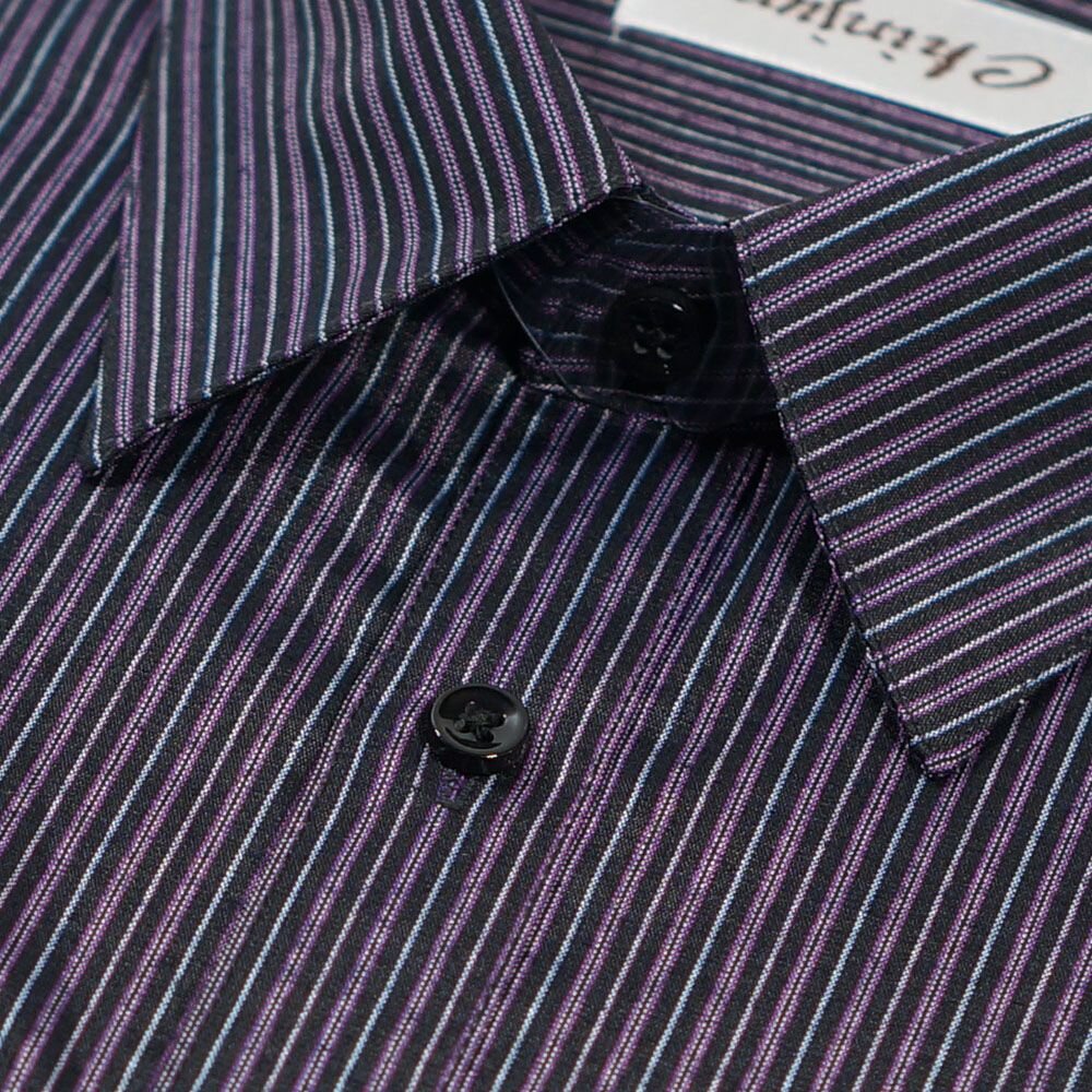 【CHINJUN】勁榮抗皺襯衫-長袖、黑紫條紋、k2309-圖片-2