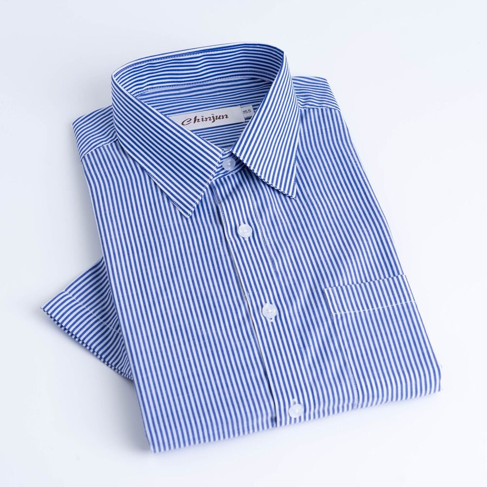 s204L-【CHINJUN/35系列】勁榮抗皺襯衫-短袖、藍白條紋、18.5吋、19.5吋、20.5、s2014-4L