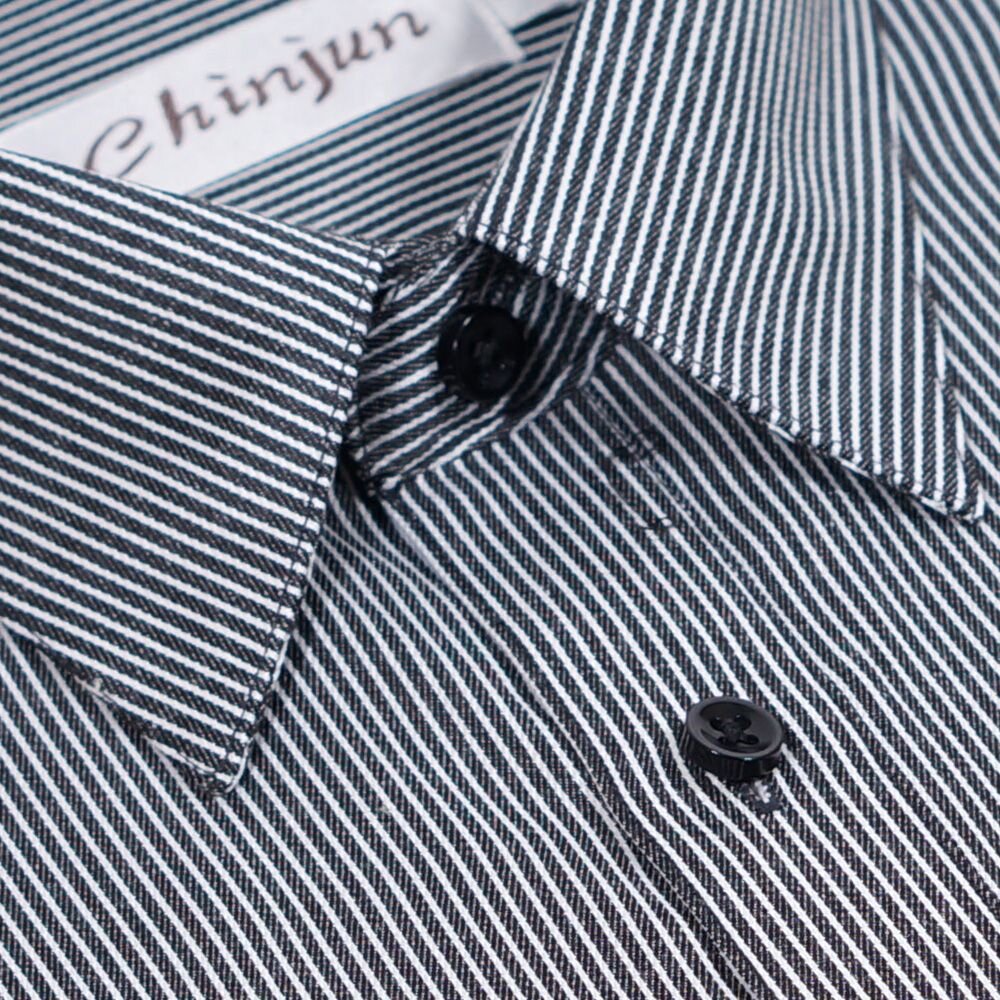 【CHINJUN】勁榮抗皺襯衫-短袖、黑底白條紋、s2306-圖片-2