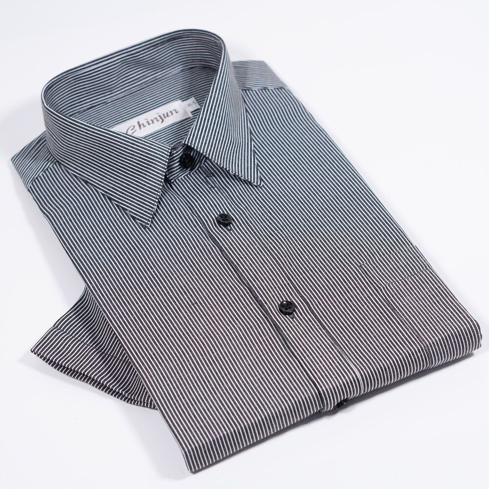 s2306-【CHINJUN】勁榮抗皺襯衫-短袖、黑底白條紋、s2306