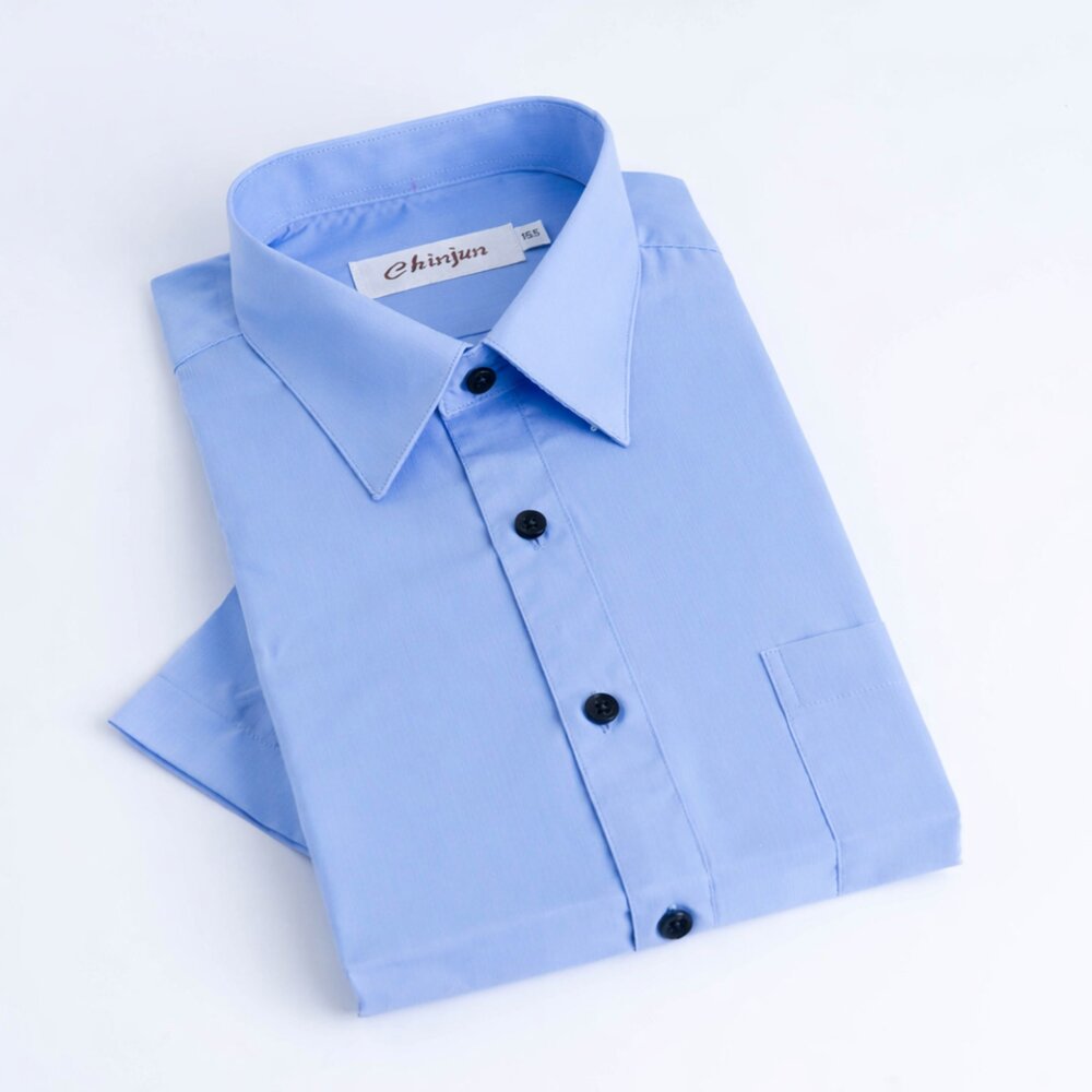 s8004-bb-【CHINJUN】勁榮抗皺襯衫-長袖 短袖 素色藍 黑扣款