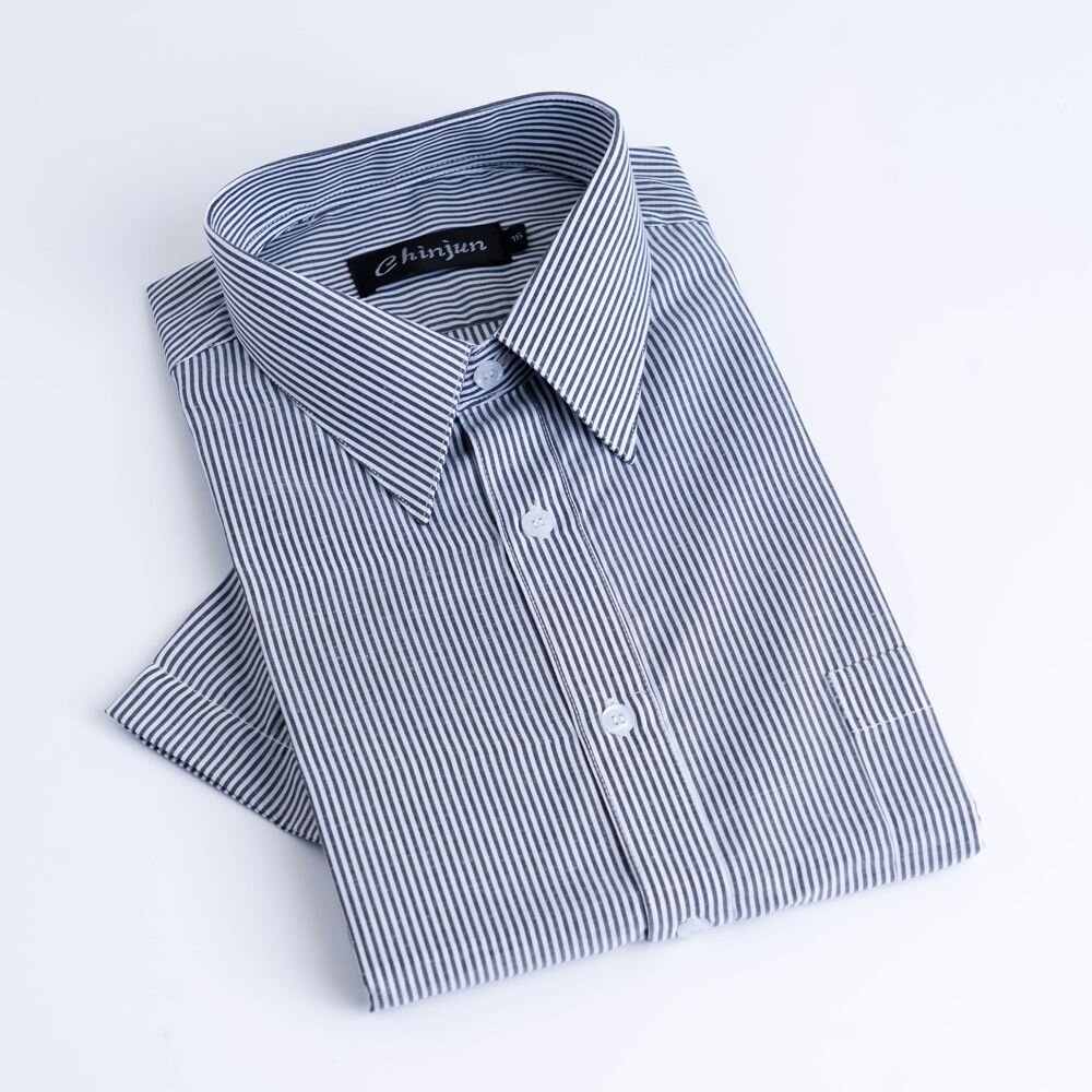 【CHINJUN】勁榮抗皺襯衫-短袖、黑白條紋、s907