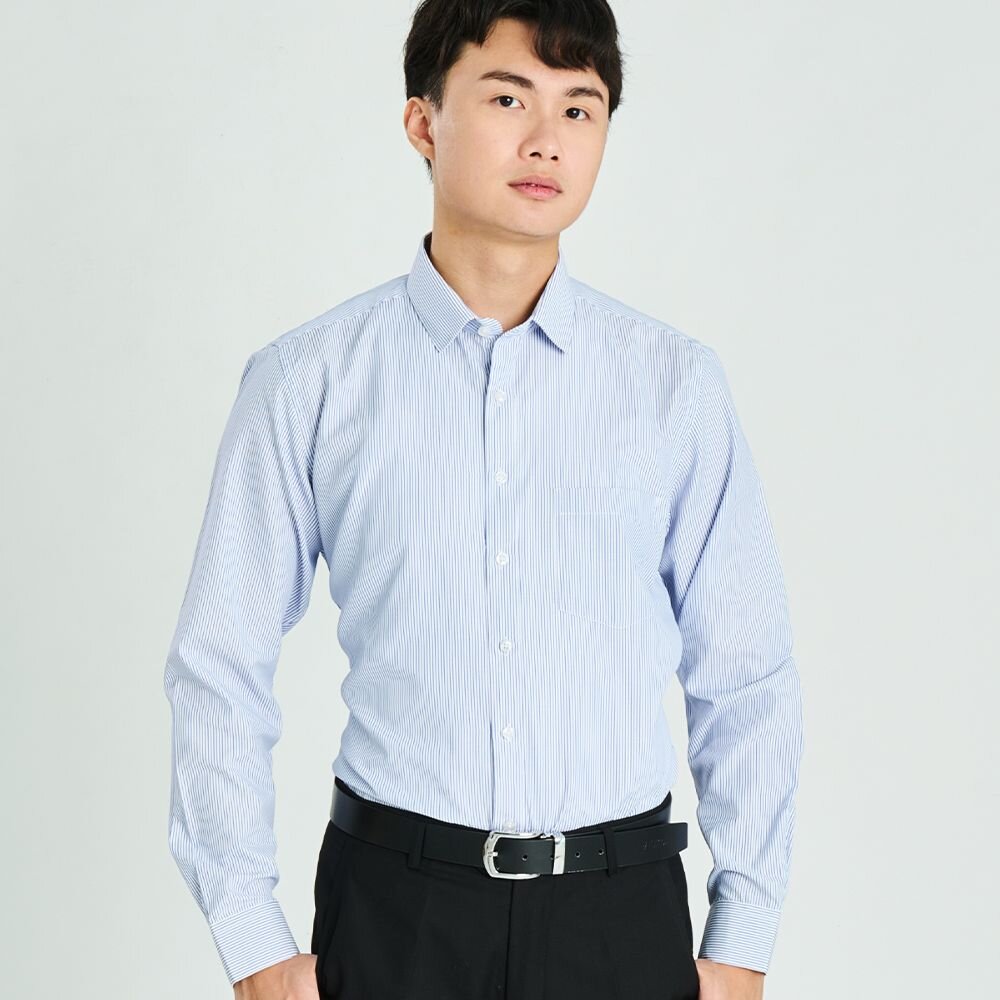 【WEISHTON】韓版修身抗皺襯衫-長袖-藍底藍條紋、w24 封面照片