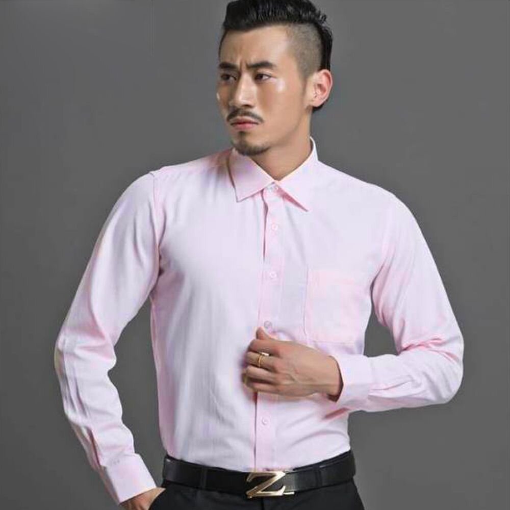 w61-【WEISHTON】韓版修身抗皺襯衫-長袖-斜紋粉、w61