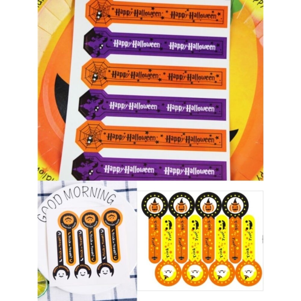 11460665883-巧緻烘焙網 萬聖節 Happy Halloween 長條形封口貼 裝飾貼紙 封口貼紙 禮品貼紙  ，萬聖節長形貼紙