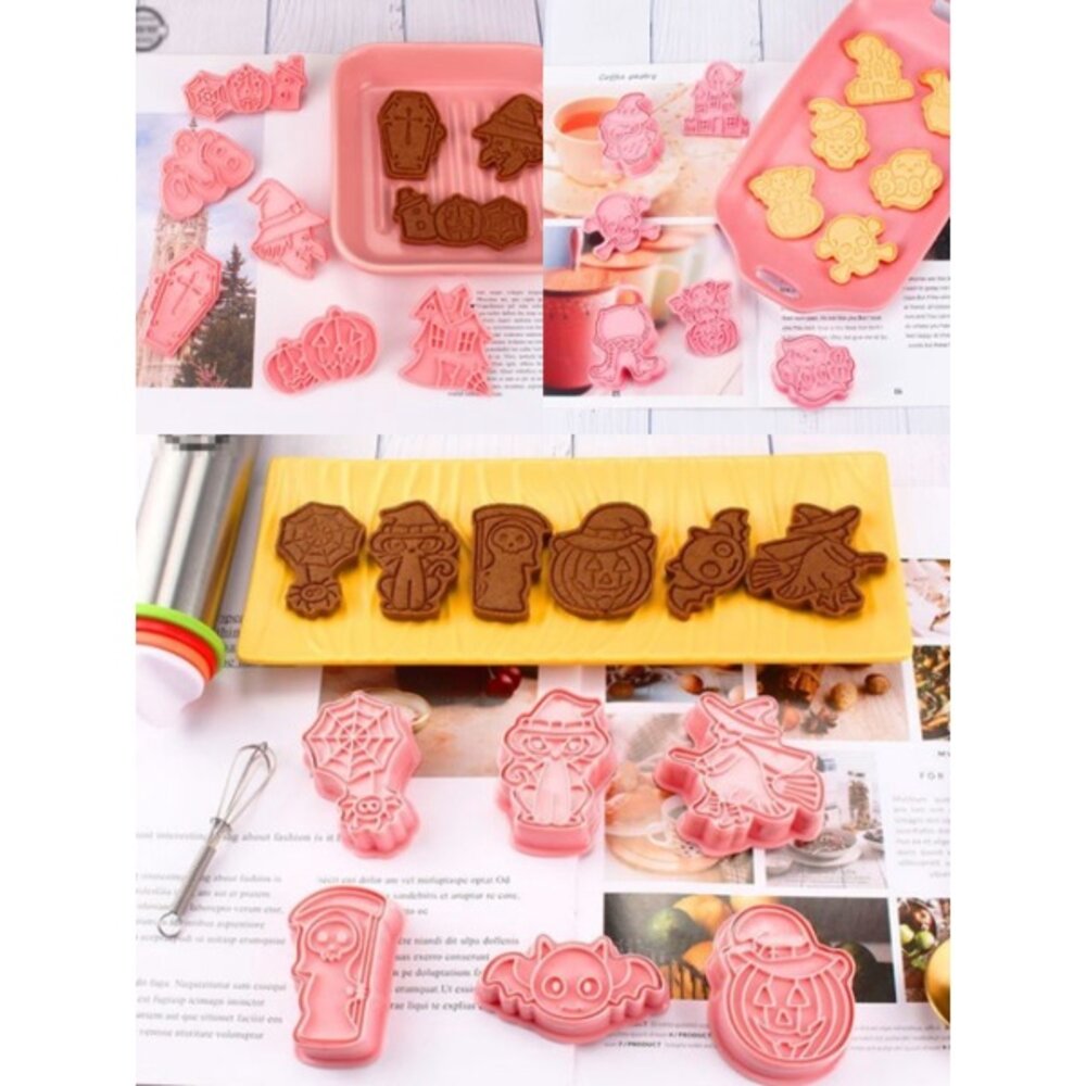 11760626504-萬聖節 餅乾模6件組 南瓜 蜘蛛 巫婆 蝙蝠 貓咪 死神 BOO 餅乾壓模 【Y084】 ，餅乾壓模