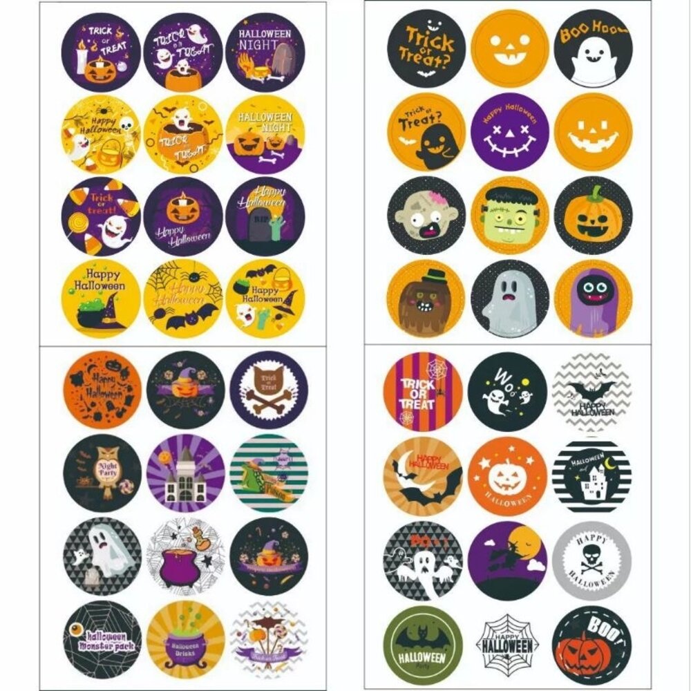 12596606708-《巧緻》 萬聖節貼紙 圓形貼紙 蜘蛛網 幽靈 南瓜 城堡 南瓜怪 巫婆 木乃伊 蝙蝠 ，萬聖節封口貼