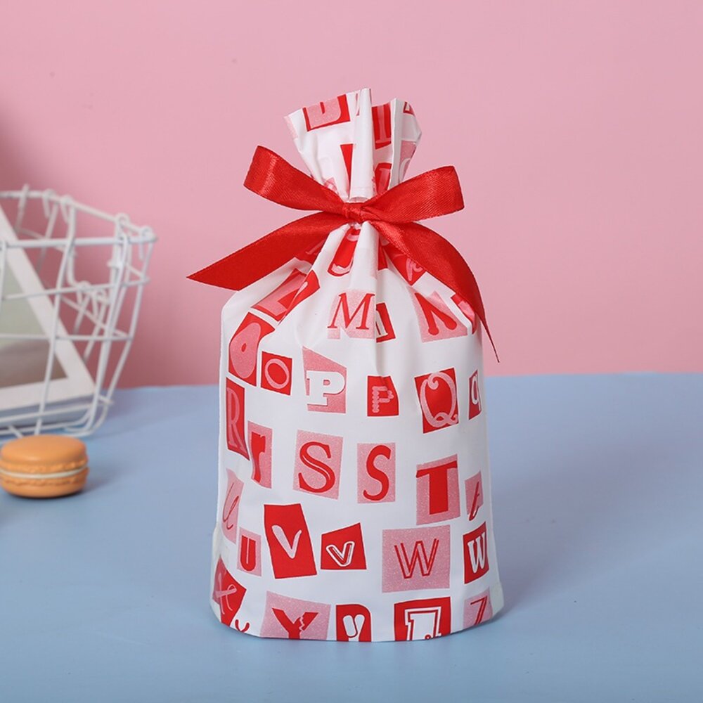 17699201340-《巧緻》 白底 紅色字母 束口袋 抽繩袋 點心袋 糖果袋 包裝袋 禮物袋 ，抽繩袋