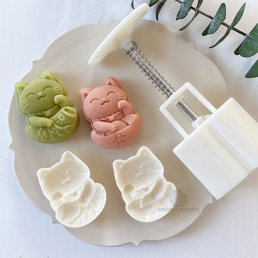 19121922155-招財貓 50g 冰皮月餅壓模 50克 綠豆糕壓模 冰皮月餅模 月餅模 中式月餅模 錦鯉招財貓，錦鯉貓月餅模