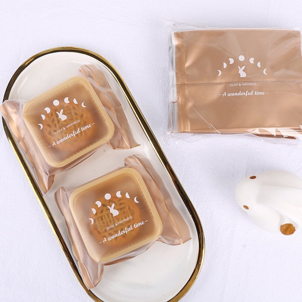 21223318619-金底 玉兔望月 加厚 磨砂熱封袋 中秋節包裝 月餅包裝袋 蛋黃酥包裝袋 機封袋 西點袋 月餅袋 ，玉兔望月