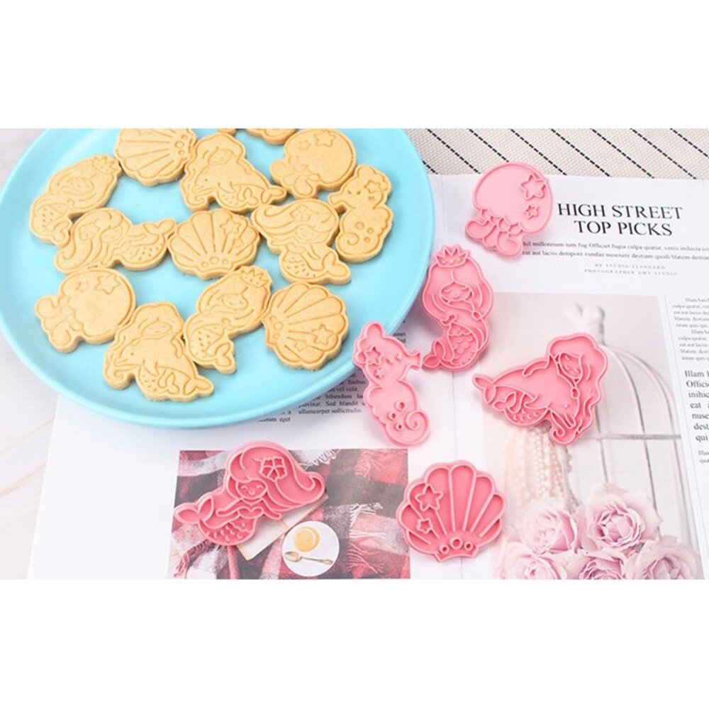 21259929870-巧緻烘焙網 美人魚餅乾模 6件組 海洋系列 人魚 海馬 水母 扇貝 貝殼 餅乾壓模 ，餅乾模