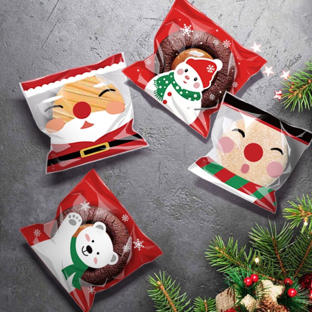22504883589-聖誕節 聖誕老人 雪人 自黏袋 餅乾袋 點心袋 聖誕樹 烘焙包裝 聖誕節包裝袋 ，聖誕節自黏袋