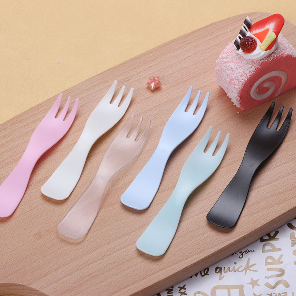 23276109830-5支裝 彩色塑膠蛋糕叉 一次性蛋糕叉 彩色蛋糕叉 生日蛋糕叉 蛋糕叉 切片蛋糕叉 三齒波浪叉 ，彩色蛋糕叉