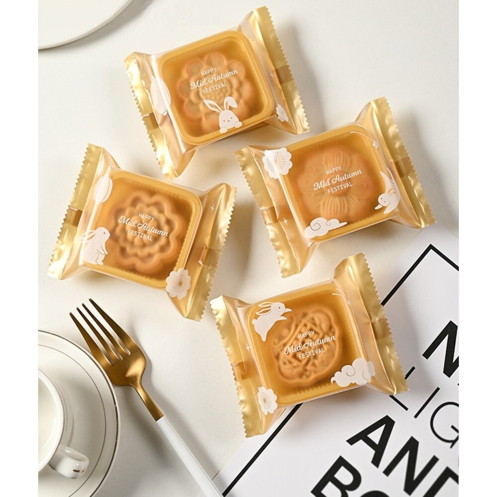 23879723999-金底 白金玉兔 磨砂熱封袋 中秋節包裝 月餅包裝袋 蛋黃酥包裝袋 機封袋 西點袋 月餅袋 巧緻 ，白金玉兔