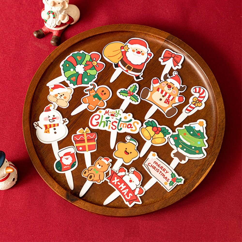 24439235485-《巧緻》18枚  聖誕節蛋糕插牌 聖誕節裝飾卡紙 聖誕節插卡 ，聖誕節插牌