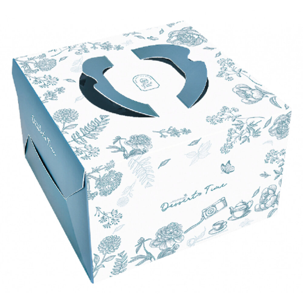 26485053265-6吋 花序 布丁蛋糕盒 生日蛋糕盒 蛋糕紙盒 烘焙包裝 手提蛋糕盒 紙盒 U110 ，藍色花朵蛋糕盒