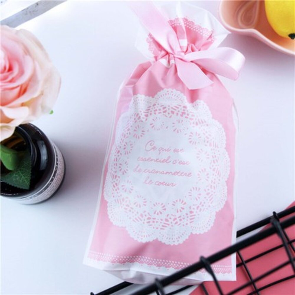 28167724206-《巧緻》 粉色蕾絲 束口袋 抽繩袋 點心袋 糖果袋 包裝袋 禮物袋 禮品袋 ，抽繩袋