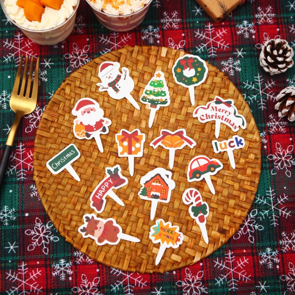 29620085297-《巧緻》 15枚 聖誕節蛋糕插牌 聖誕節裝飾卡紙 聖誕節插卡 ，聖誕節插牌