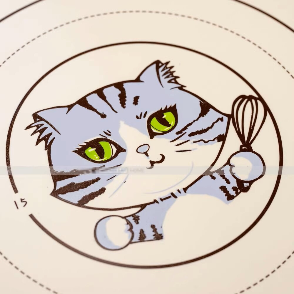 BREADLEAF 加大 50×70cm 加厚 鉑金矽膠 揉麵墊 烘焙操作墊 乳白色 貓咪圖案 巧緻 ,貓咪揉麵墊-圖片-1