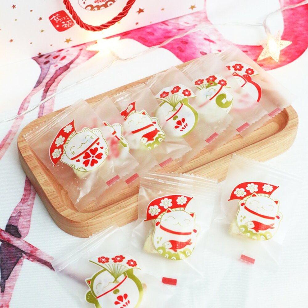 6114295159-巧緻烘焙網 磨砂 招財貓 雪Q餅袋 雪花餅袋 餅乾袋 點心袋 烘焙包裝 新年包裝 熱封袋 西點袋 ，磨砂招財貓餅乾袋