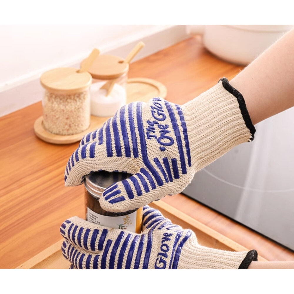 6244065401-耐高溫純棉 防滑手套 微波爐隔熱手套 烤箱隔熱手套 隔熱手套 巧緻 ，藍色隔熱手套