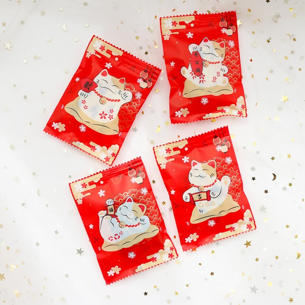 6914293153-招財貓 雪Q餅袋 雪花餅袋 餅乾袋 點心袋 西點袋 烘焙包裝 新年禮盒包裝 熱封袋 巧緻  ，招財貓餅乾袋