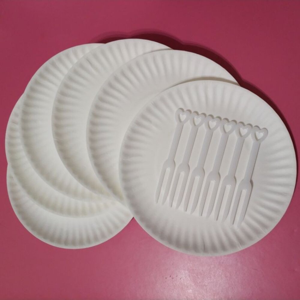 7057438112 - 空白 6入叉盤 生日蛋糕叉盤 蛋糕叉盤 叉子盤子 紙盤 烘焙用品 乳酪蛋糕叉盤 巧緻 ，叉盤