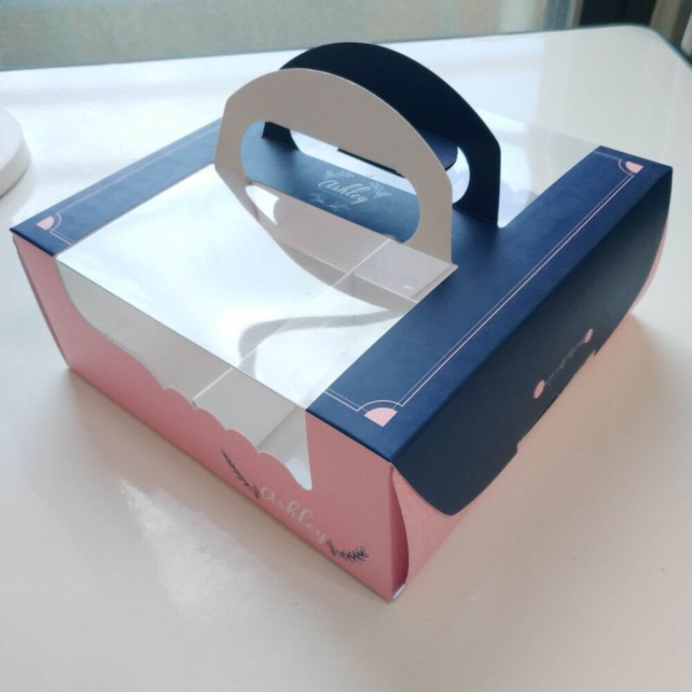 8543389262-手提 4入塔盒 烘焙包裝 手提方形蛋糕盒 紙盒 蛋糕包裝盒 水果塔盒 蔓語 6吋 巧緻 ，蔓語手提開窗派盒