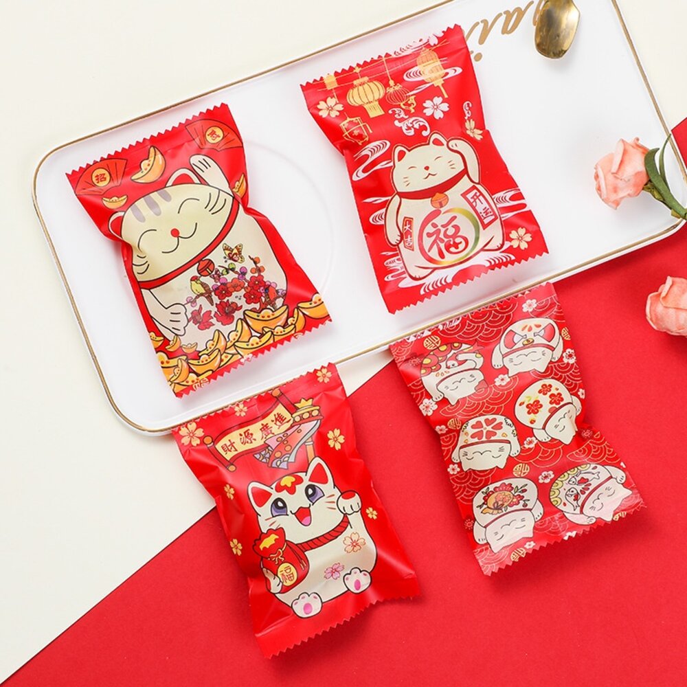 9197219761-招財貓 雪Q餅袋 雪花餅袋 餅乾袋 點心袋 西點袋 烘焙包裝 新年禮盒包裝 熱封袋 F183