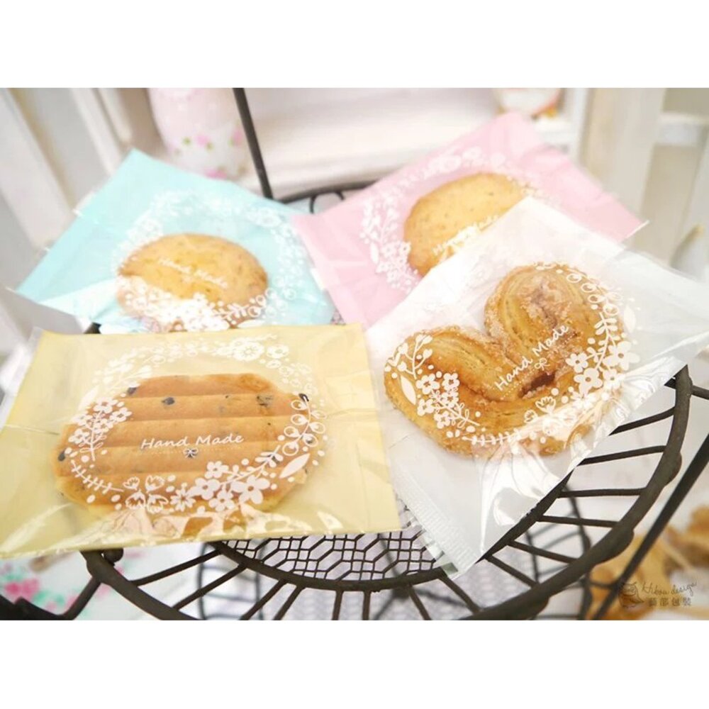 9211006995-小清新花圈 亮面 餅乾袋 粉紅色 蒂芬妮綠 黃色 白色 點心袋 熱封袋 烘焙包裝 雪Q餅袋 《巧緻》  ，小清新餅乾袋