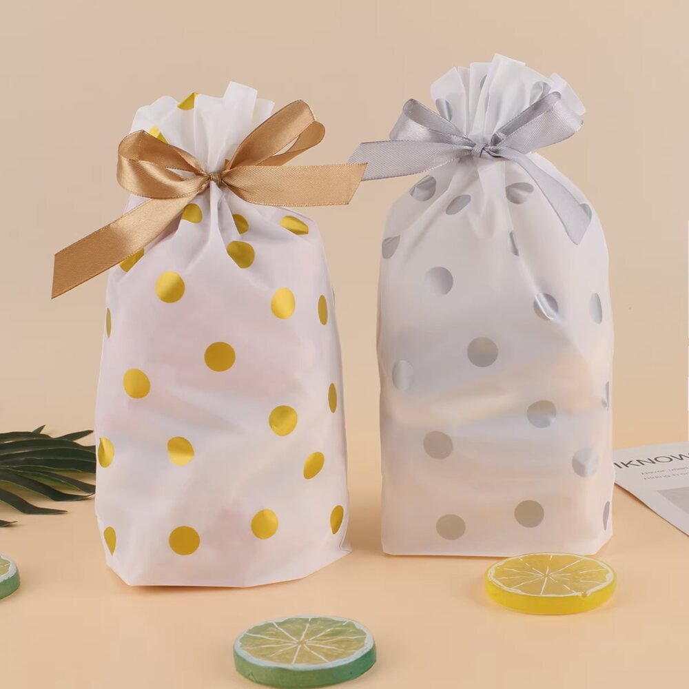 990327219-金圓點 銀圓點 束口袋 抽繩袋 點心袋 糖果袋 包裝袋 禮物袋 ，小號抽繩袋