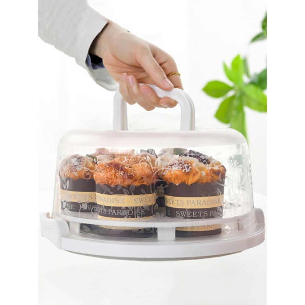 6吋 8吋 塑膠手提蛋糕盒 生日蛋糕盒 PP蛋糕盒 手提杯子蛋糕盒 手提保鮮盒 巧緻 ,圓形蛋糕盒-圖片-5
