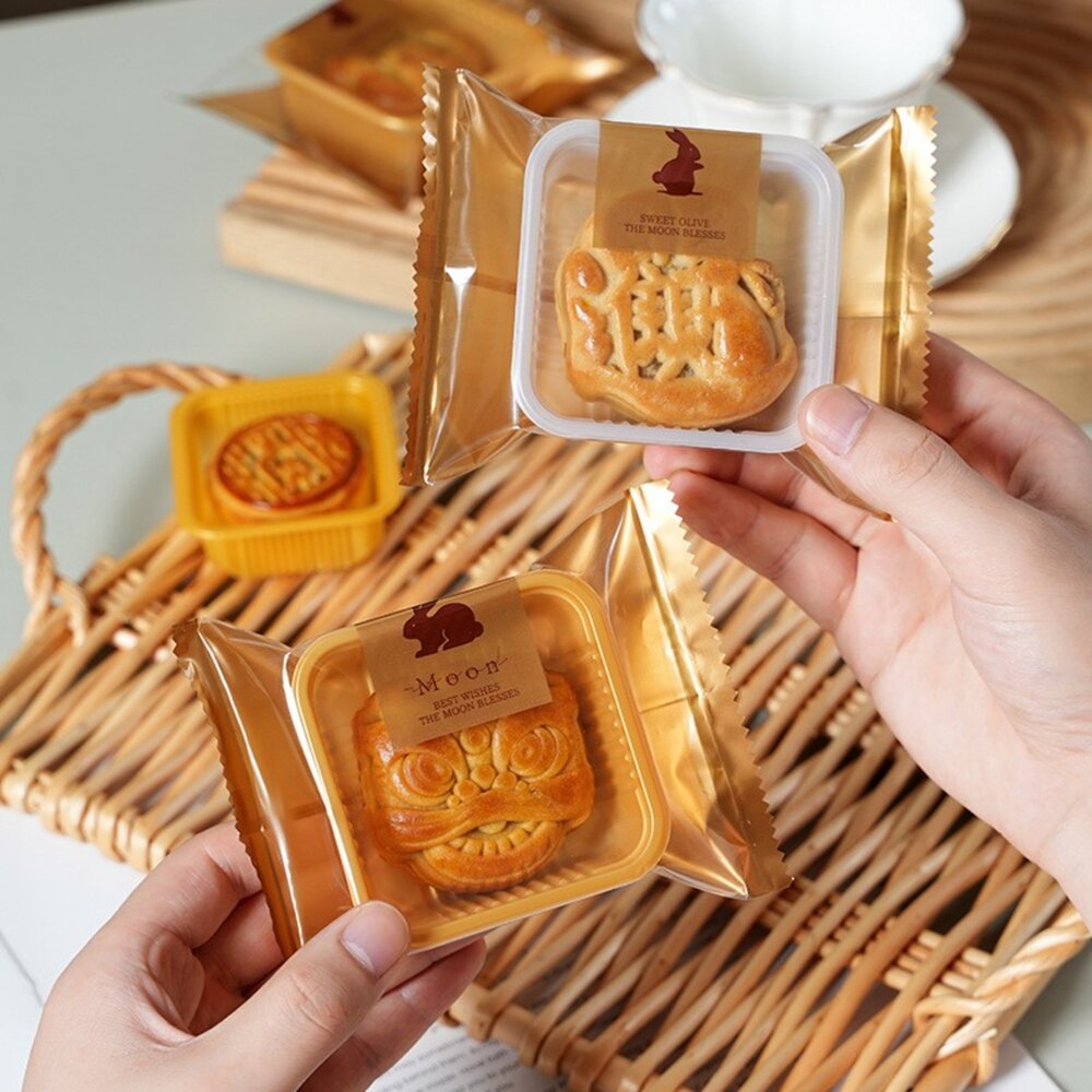 F232-金底 簡約兔 熱封袋 中秋節包裝 月餅包裝袋 蛋黃酥包裝袋 機封袋 西點袋 月餅袋
