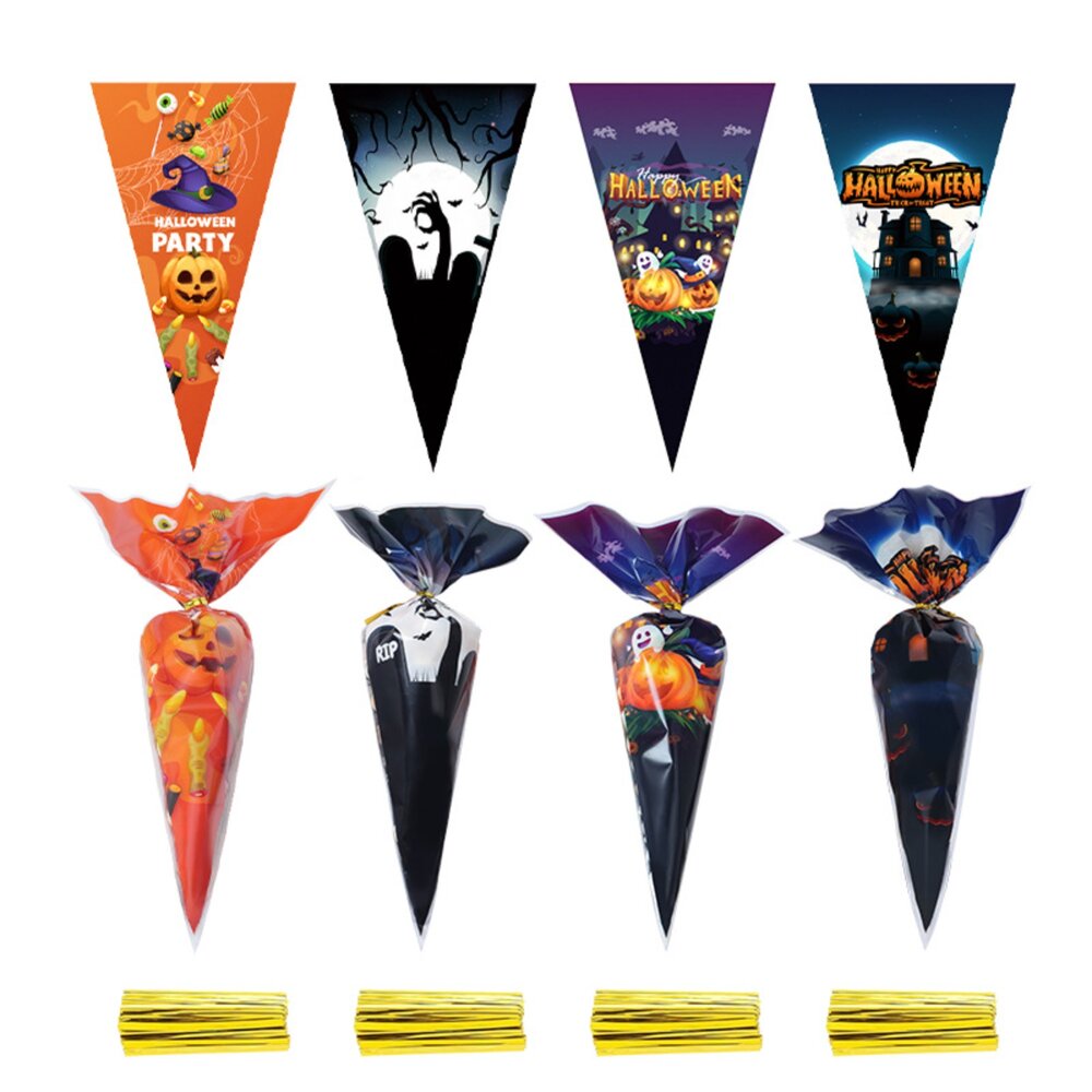 F253-50入 萬聖節 三角袋 包裝袋 點心袋 糖果袋 西點袋  F253 ，  F253萬聖節三角袋