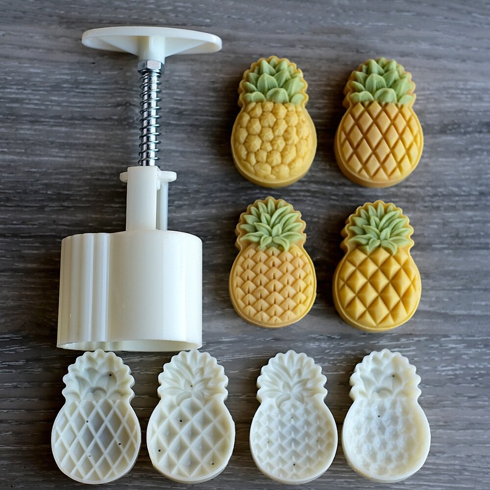 M001-鳳梨造型 4花片 50g 30g 冰皮月餅壓模 50克 綠豆糕壓模 冰皮月餅模 月餅模 中式月餅模 鳳梨酥模 ，月餅壓模