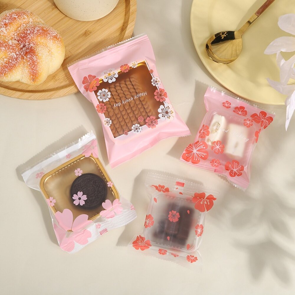 P166-《巧緻》 櫻花印記 熱封袋 餅乾袋 點心袋 西點袋 月餅袋 機封袋 烘焙包裝 P166 ，櫻花印記餅乾袋