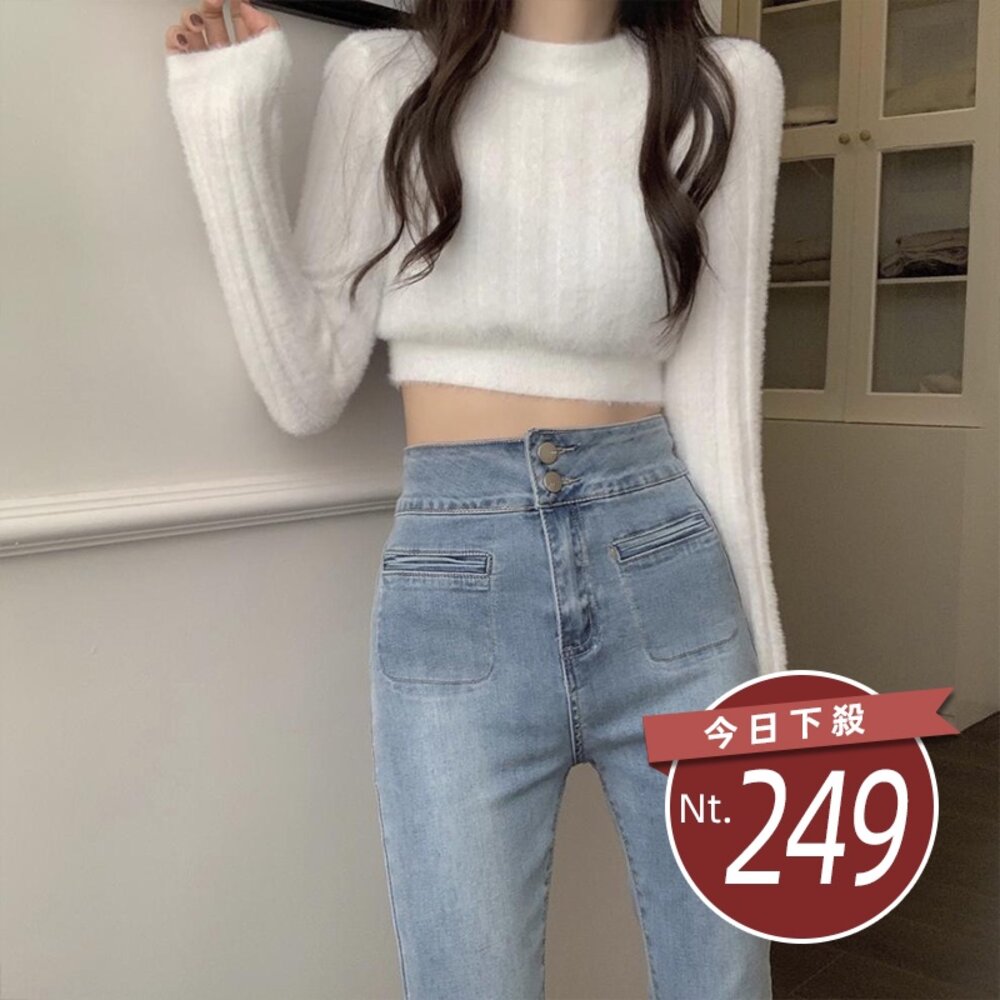 14995750815-【台灣發貨】韓版復古短版針織上衣 長袖上衣 長袖t恤 衣服 女裝 上衣【W254】