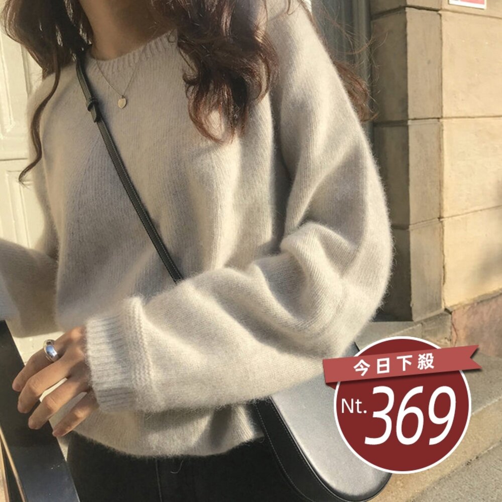 15528772544-【台灣發貨】韓版慵懶風圓領寬鬆毛衣 長袖上衣 長袖t恤 衣服 女裝 上衣【W240】