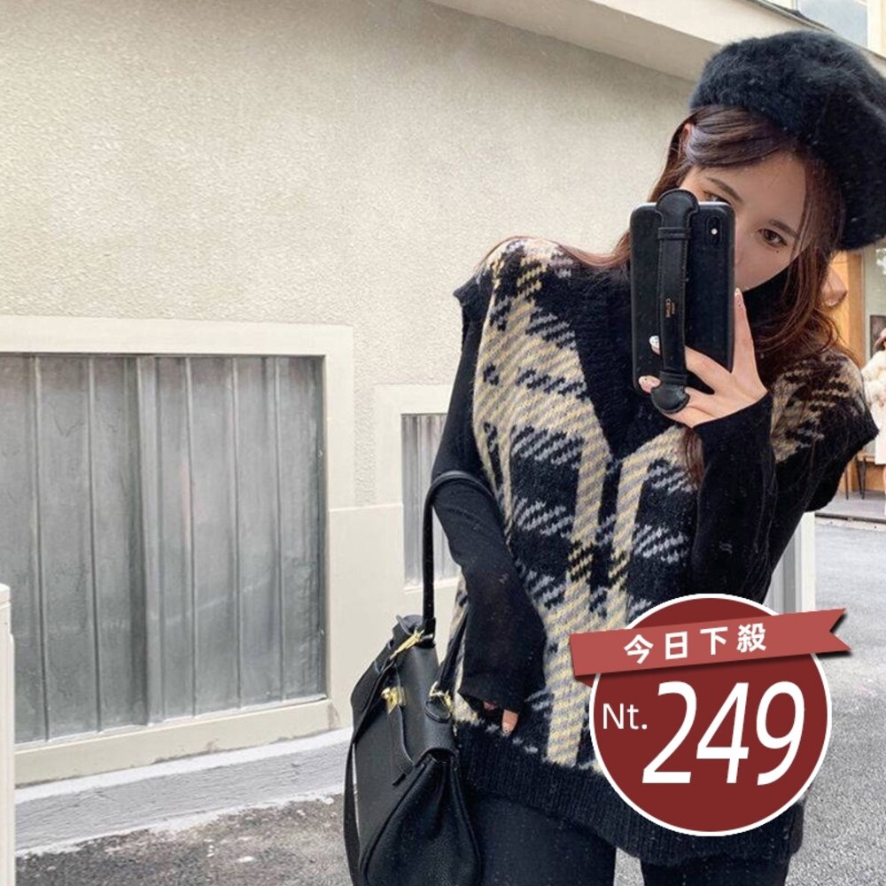 15651626637-【台灣發貨】韓版寬鬆線條復古百搭針織背心 長袖上衣 長袖t恤 衣服 女裝 上衣【W226】