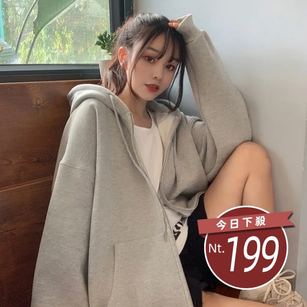 16400881446-【台灣發貨】自訂款韓版經典運動連帽外套 長袖上衣 長袖t恤 衣服 女裝 上衣【J32】