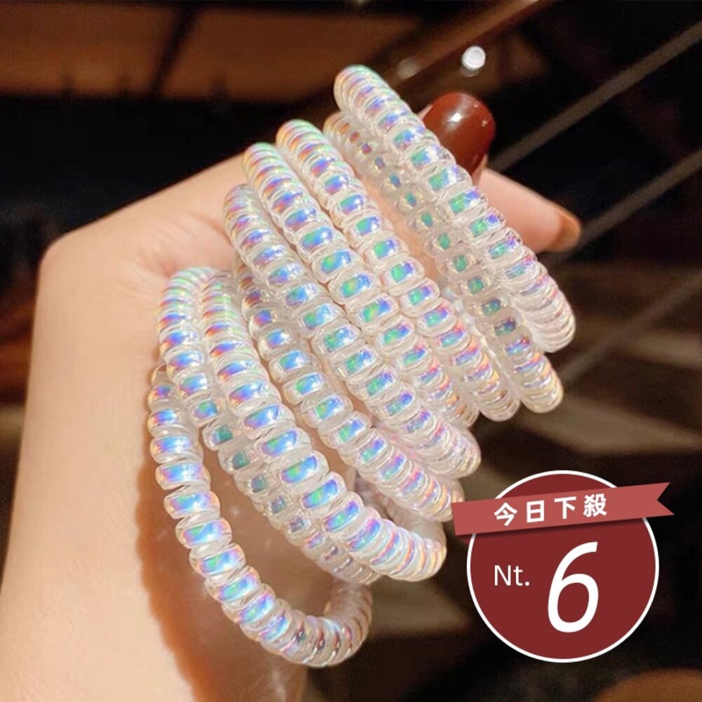 16481500733-【台灣發貨】韓版水晶色系電話線髮圈【N96】