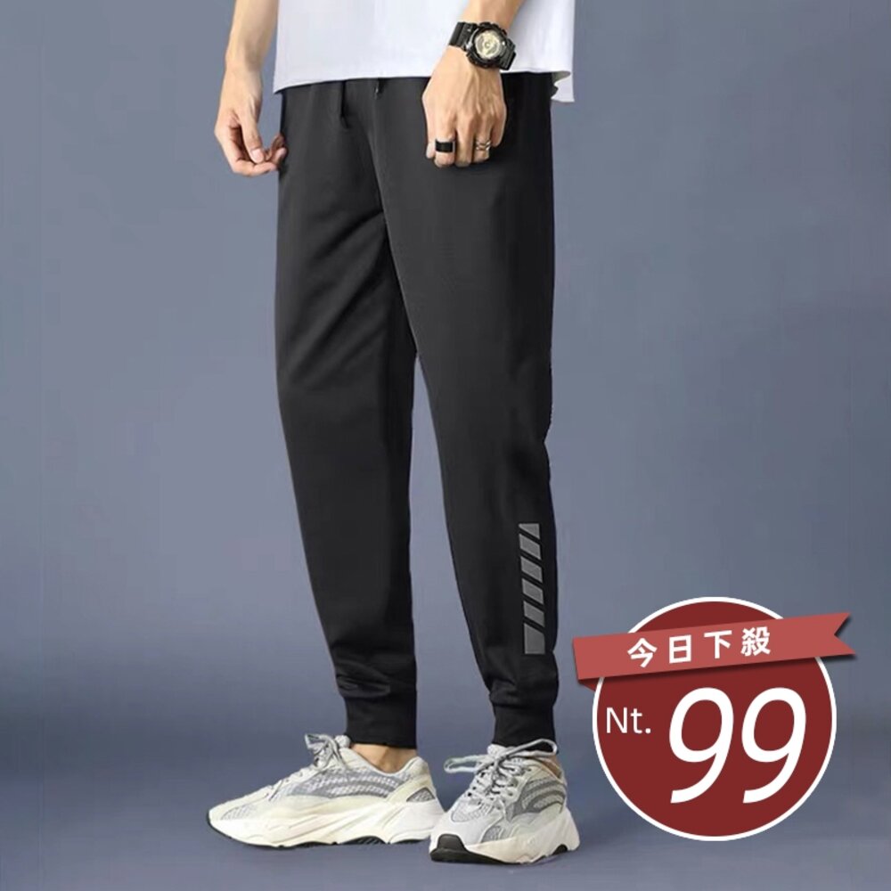16595283652-【台灣發貨】韓版透氣寬鬆九分彈性運動褲 寬褲 褲子 男裝【P270】