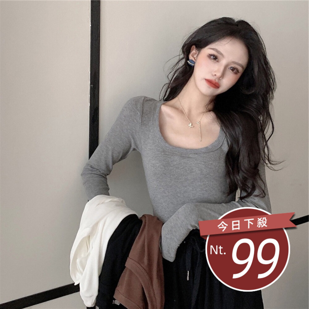 17388583436-【台灣發貨】韓版慵懶風顯瘦修身長袖上衣 長袖上衣 長袖t恤 衣服 女裝 上衣【W296】